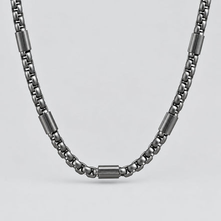 Men's Black Steel Link Chain Necklace. Heavy Duty Box Link Biker Jewelry