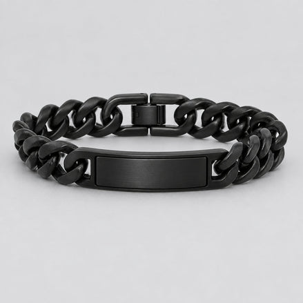 Men’s Black Stainless Steel Cuban Link ID Stealth Biker Bracelet
