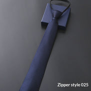 Mens Business Formal Zipper Tie With Blue Stripes