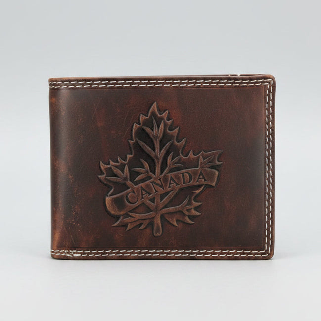 Men’s Cow Leather Canada Embossed Bifold Wallet