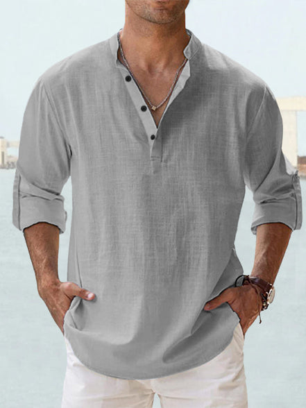 New Men's Casual Blouse Cotton Linen Shirt Loose Tops Long Sleeve Tee Shirt Spring Autumn Casual Handsome Men's Shirts