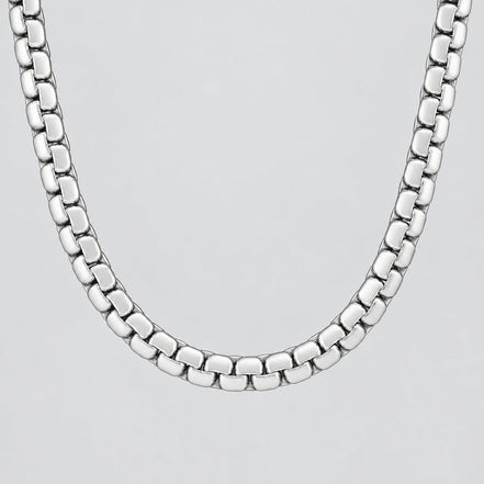 Men’s Stainless Steel Flat Box Chain Necklace for Bikers