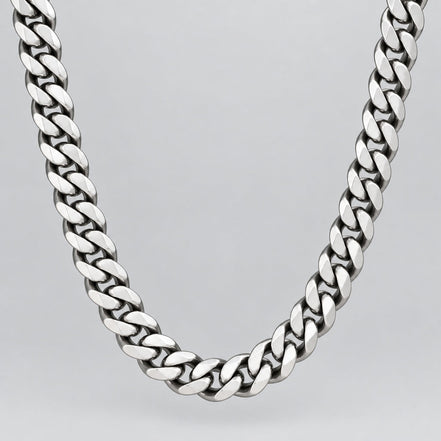 Men’s Gunmetal Stainless Steel Cuban Chain Necklace. Heavy-Duty Biker Style