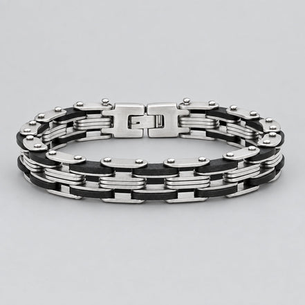 Men’s Stainless Steel Industrial Two-Tone Motorcycle Chain Biker Bracelet