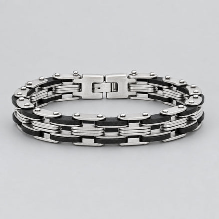Men’s Stainless Steel Industrial Two-Tone Motorcycle Chain Biker Bracelet
