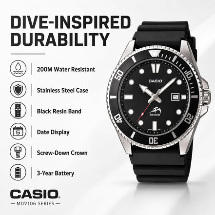 Casio Men’s MDV106-1AV 200M Duro Analog Watch, Black 🍁 All In One Marketplace Canada
