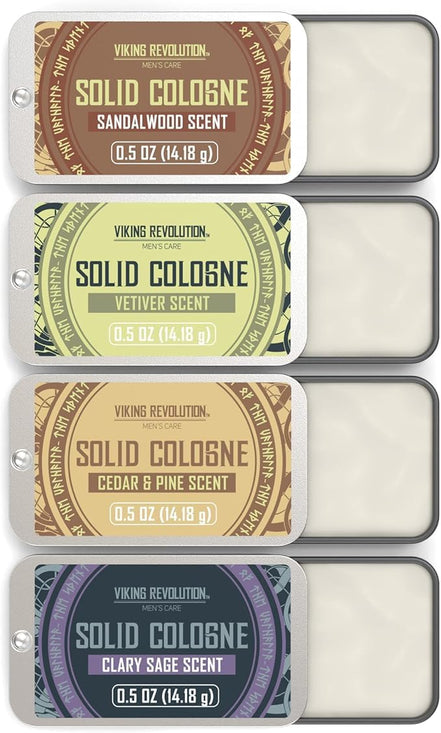 Viking Revolution - Cologne - Solid Cologne for Men with Cedar Wood, Clary Sage, Vetiver, Sandalwood - Gifts for Men - Gifts for Him - 4 Pack - 4 x 14 g 🍁 All In One Marketplace Canada