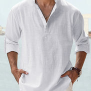 New Men's Casual Blouse Cotton Linen Shirt Loose Tops Long Sleeve Tee Shirt Spring Autumn Casual Handsome Men's Shirts