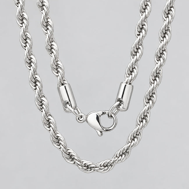 Men’s 24" Stainless Steel Silver Rope Chain Necklace. Heavy-Duty Biker Necklace