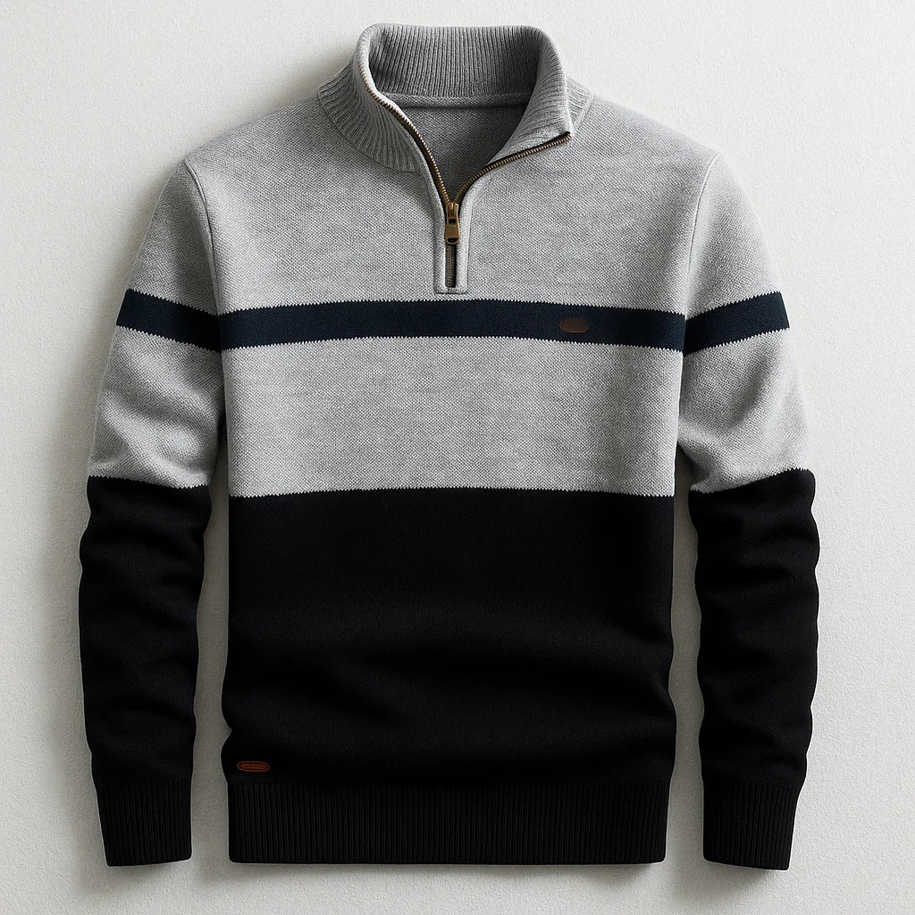Men's Striped Half-Zip Pullover Sweater