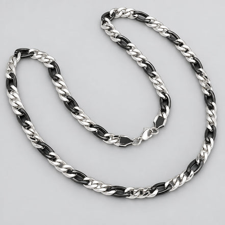 Men’s Two-Tone Stainless Steel & Black IP Figaro Chain Necklace for Bikers