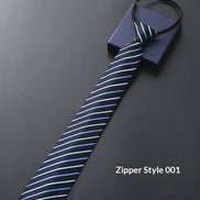 Mens Business Formal Zipper Tie With Blue Stripes