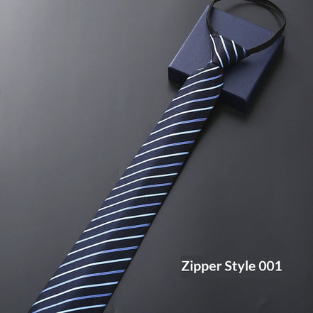 Mens Business Formal Zipper Tie With Blue Stripes