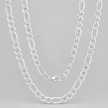 Men’s 6mm Stainless Steel Accented Figaro Chain Biker Link Necklace