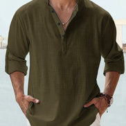 New Men's Casual Blouse Cotton Linen Shirt Loose Tops Long Sleeve Tee Shirt Spring Autumn Casual Handsome Men's Shirts