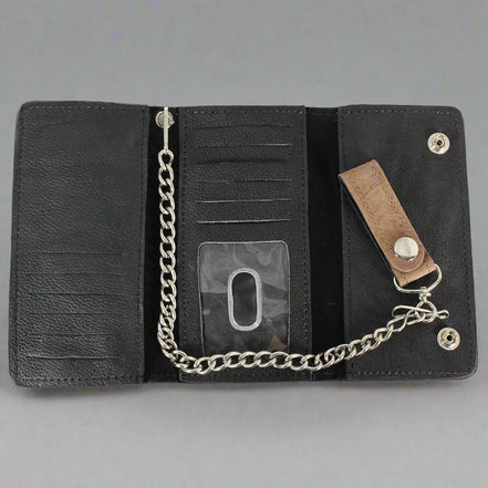 BOL Men's Chrome Plated Trucker Leather Trifold Wallet