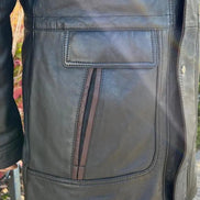 BOL Men's Double Collar Two-Tone Long Coat | Leather Jacket