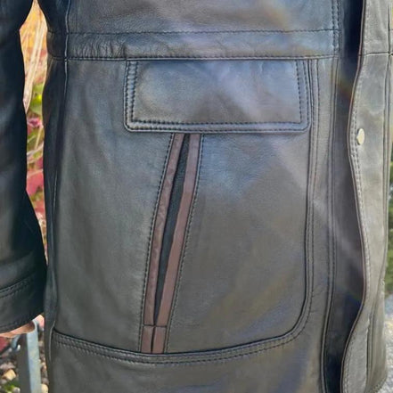 BOL Men's Double Collar Two-Tone Long Coat | Leather Jacket