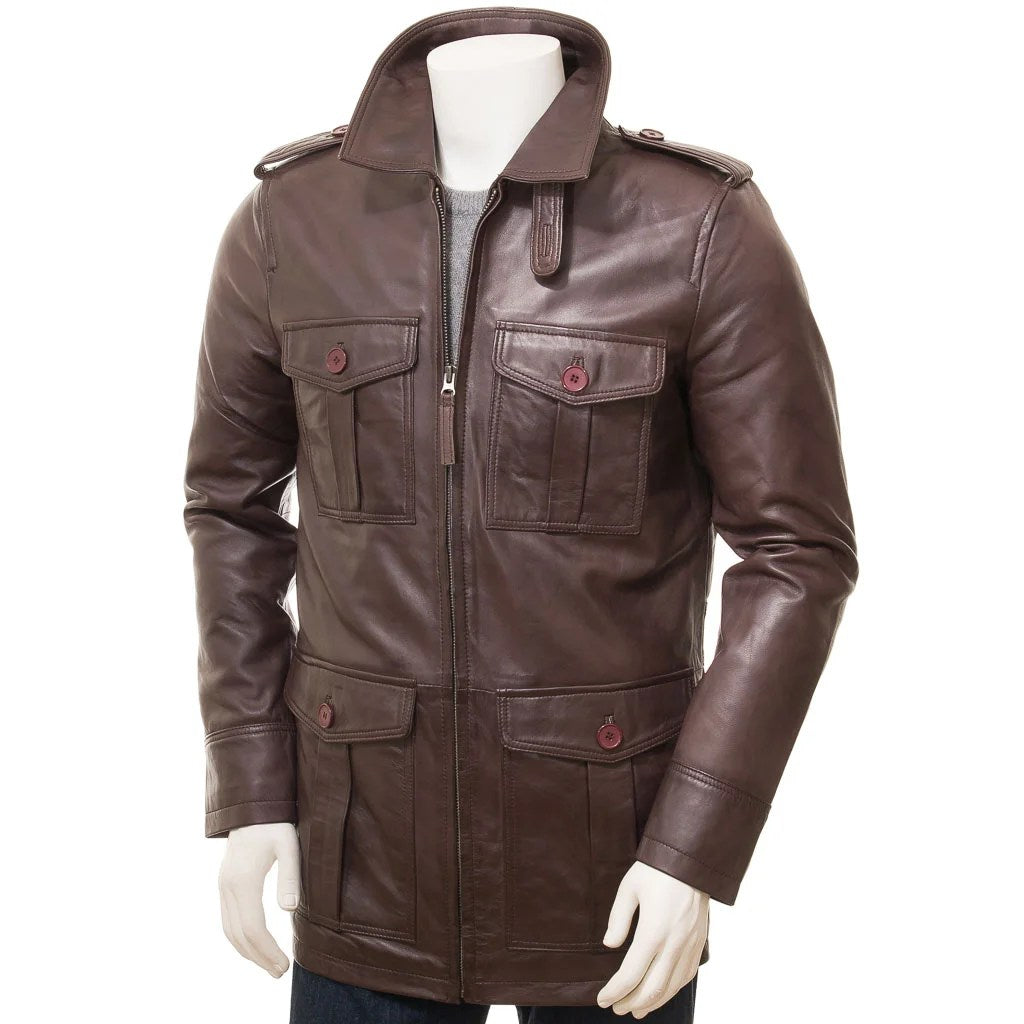 MEN BROWN LEATHER COAT CARROLL