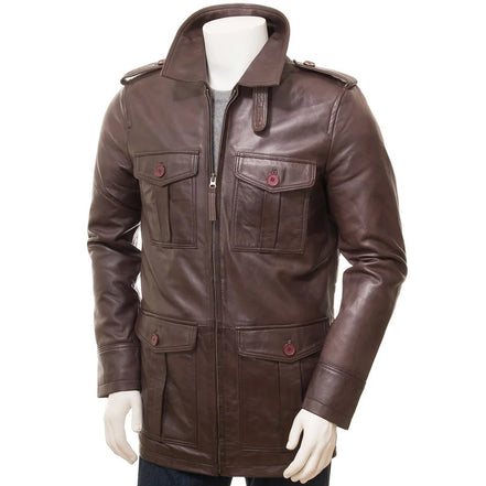 MEN BROWN LEATHER COAT CARROLL