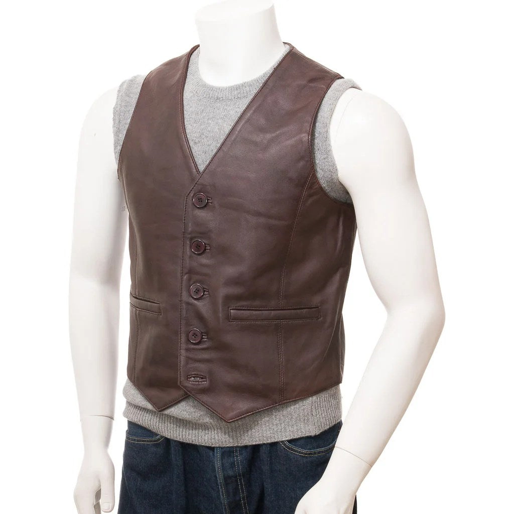 MEN BROWN LEATHER VEST DAYTON