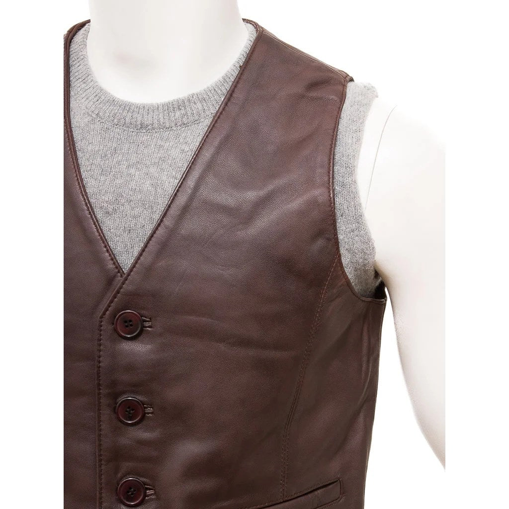 MEN BROWN LEATHER VEST DAYTON
