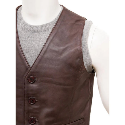 MEN BROWN LEATHER VEST DAYTON