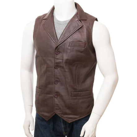 MEN BROWN LEATHER VEST DANBY