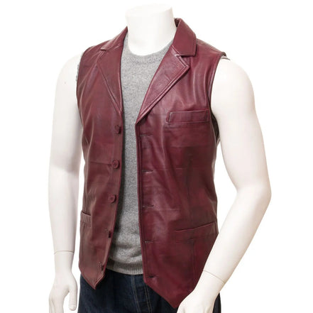 MEN BURGUNDY LEATHER VEST DANBY