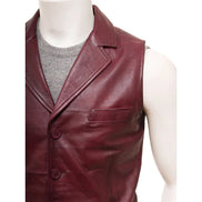 MEN BURGUNDY LEATHER VEST DANBY