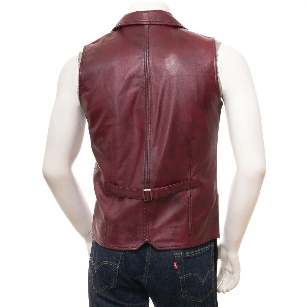 MEN BURGUNDY LEATHER VEST DANBY