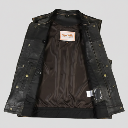 Open Road Men's Distressed Leather Club Vest | Premium Cowhide Riding Vest