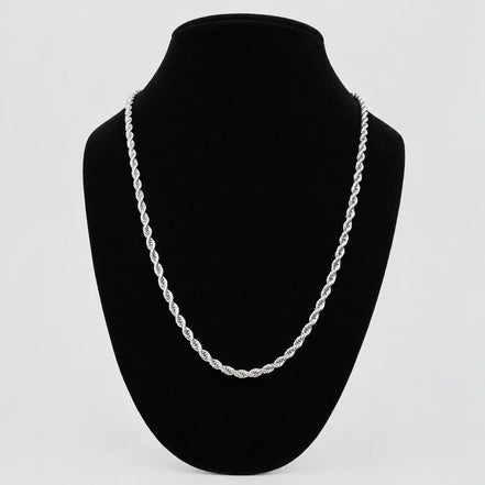 Men’s 24" Stainless Steel Silver Rope Chain Necklace. Heavy-Duty Biker Necklace