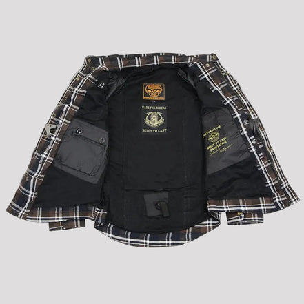Milwaukee Leather Men's Brown Checkered Armored Flannel Biker Shirt with Reinforced Fibers