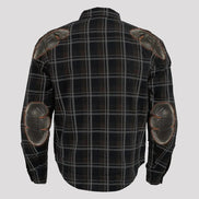 Milwaukee Leather Men's Brown Checkered Armored Flannel Biker Shirt with Reinforced Fibers
