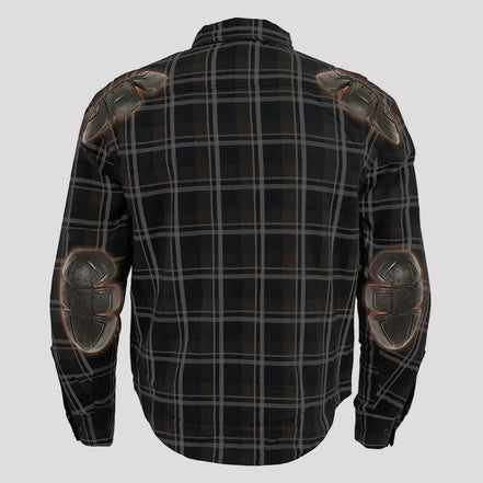 Milwaukee Leather Men's Brown Checkered Armored Flannel Biker Shirt with Reinforced Fibers