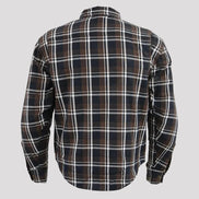 Milwaukee Leather Men's Brown Checkered Armored Flannel Biker Shirt with Reinforced Fibers