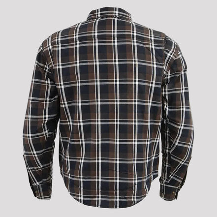 Milwaukee Leather Men's Brown Checkered Armored Flannel Biker Shirt with Reinforced Fibers