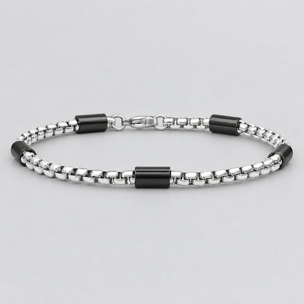 SteelTime Men's Two Tone Black and Stainless Steel Bar & Box Chain Bracelet