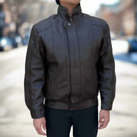 BOL Men's Double Pocket Leather Bomber Jacket