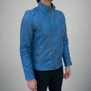 Men’s Sheep Leather Jacket. Classic Stand Collar with 2 Pockets