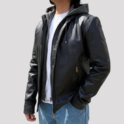 Men's Lamb Leather Hoodie Jacket with Detachable Hood