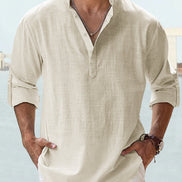 New Men's Casual Blouse Cotton Linen Shirt Loose Tops Long Sleeve Tee Shirt Spring Autumn Casual Handsome Men's Shirts