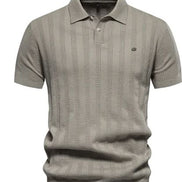 Ribbed Knit Polo Shirt for Men