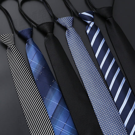Mens Business Formal Zipper Tie With Blue Stripes