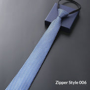 Mens Business Formal Zipper Tie With Blue Stripes