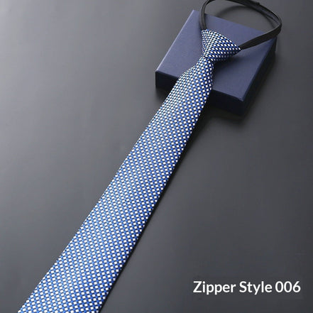 Mens Business Formal Zipper Tie With Blue Stripes
