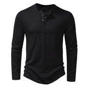 Men's Long-sleeved T-shirt Fashion Casual Solid Color Pullover Button Top Autumn And Spring Clothing
