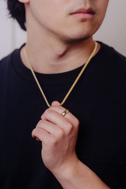 18K Men's Herringbone Chain Necklace 4MM | Waterproof Jewelry