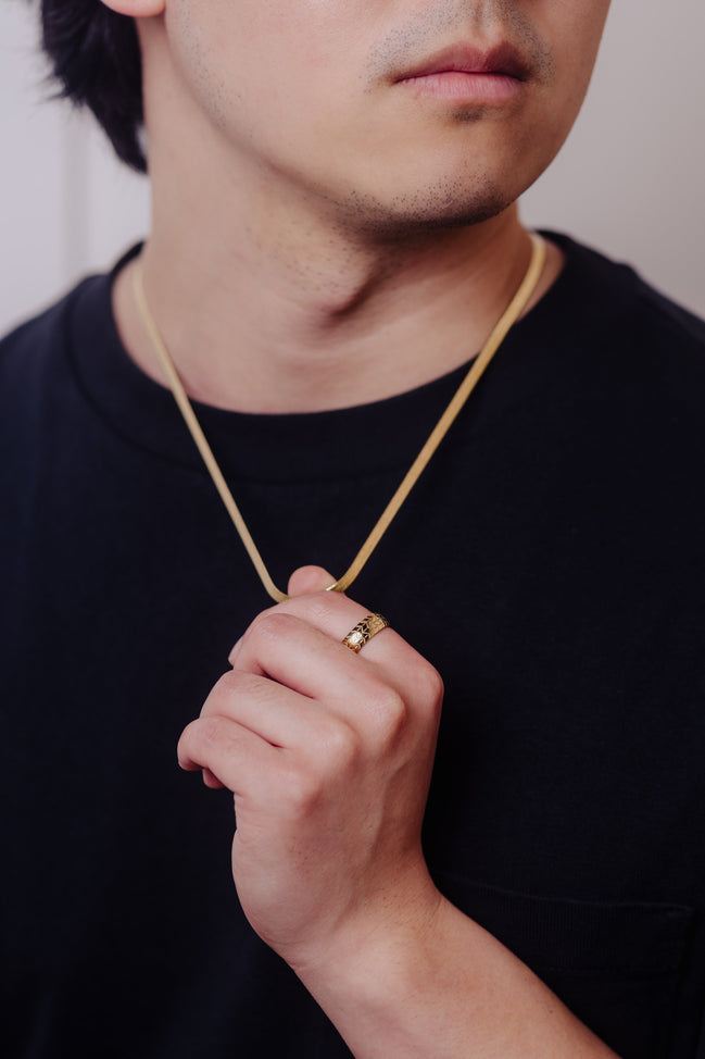 18K Men's Herringbone Chain Necklace 4MM | Waterproof Jewelry